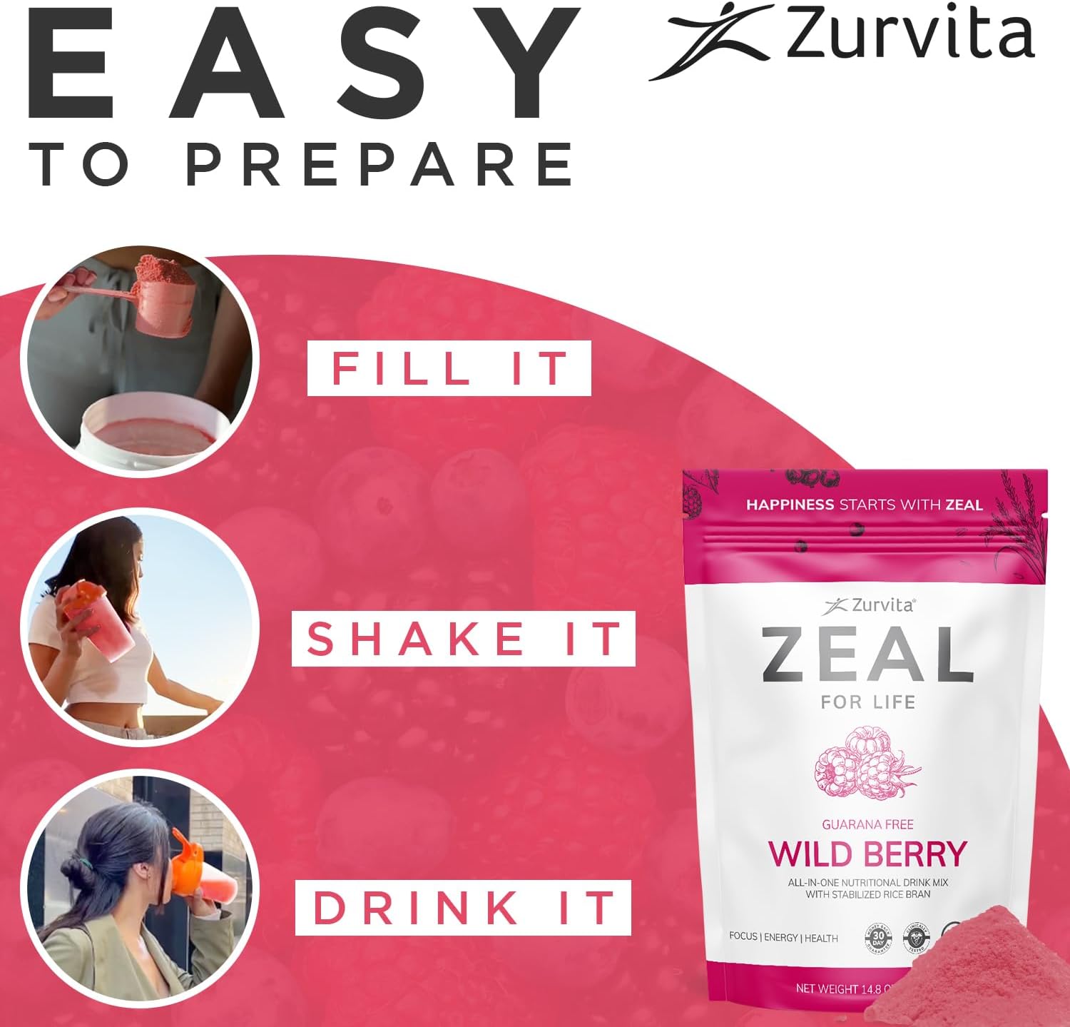 Zurvita - Zeal for Life Wild Berry Wellness Drink Mix - 420 g | Contains Vitamins, Minerals, Antioxidants, Plant Nutrients, Digestive Enzymes, And Phytonutrients For Daily Nutrition