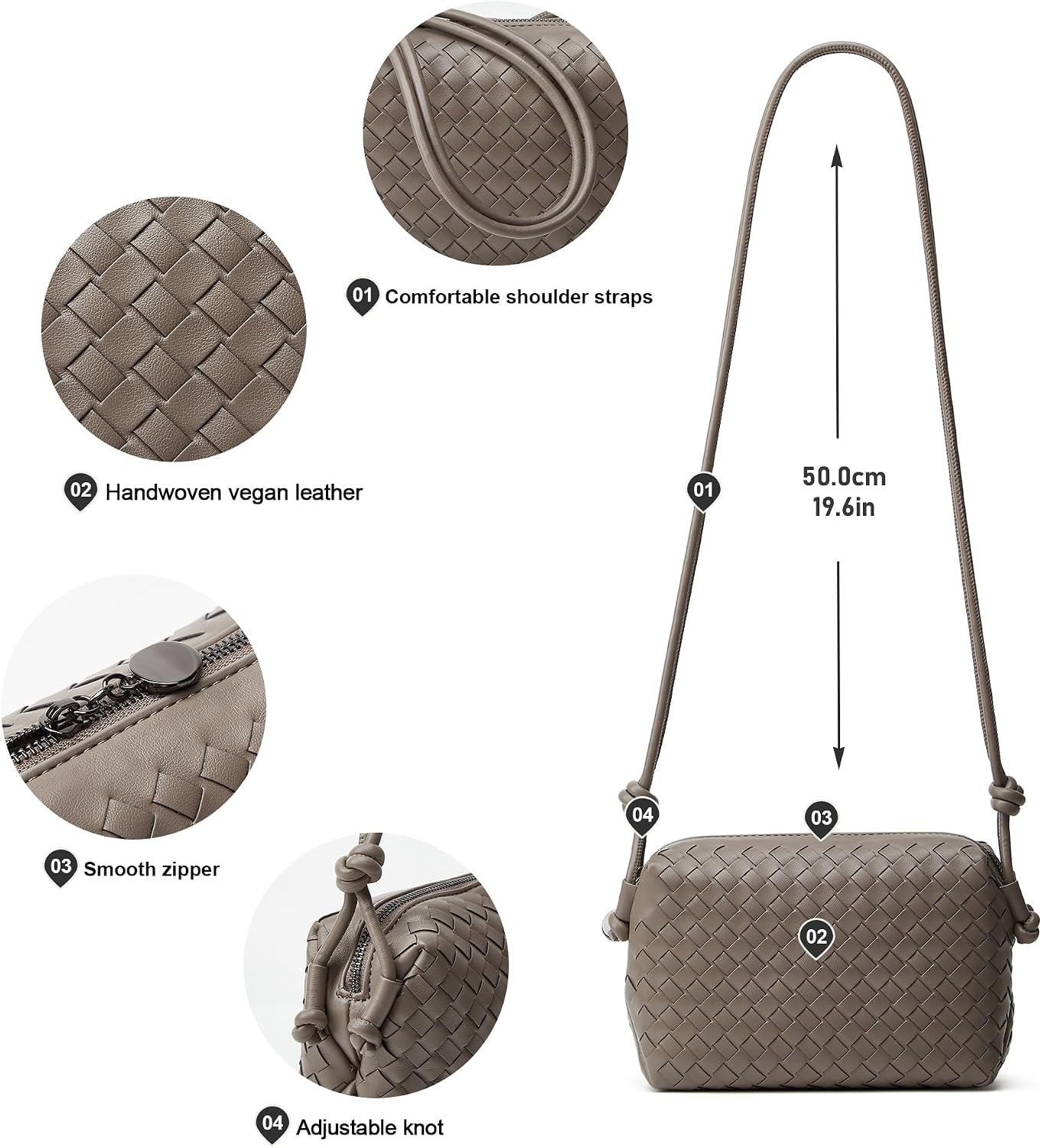 Woven Crossbody Bag for Women: Vegan Leather Handbag for Leisure | Classic Handwoven Bag For Style - Compact Design, Lightweight, Minimalist Style, Fits Phone, Cards & Key, Ideal for Daily Use