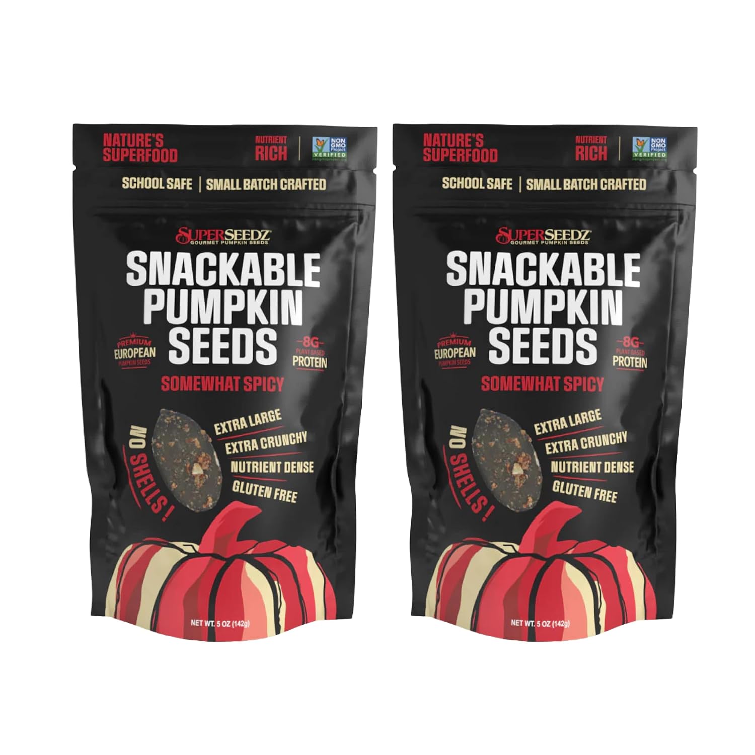 SuperSeedz Dry Roasted Pumpkin Seeds with Sea Salt w/8g Protein (5oz Bag) | Nn-GMO, Gluten-Free, Keto Snacks – Nut-Free & School Friendly Organic Pumpkin Seeds – Large European No Shell Pepitas