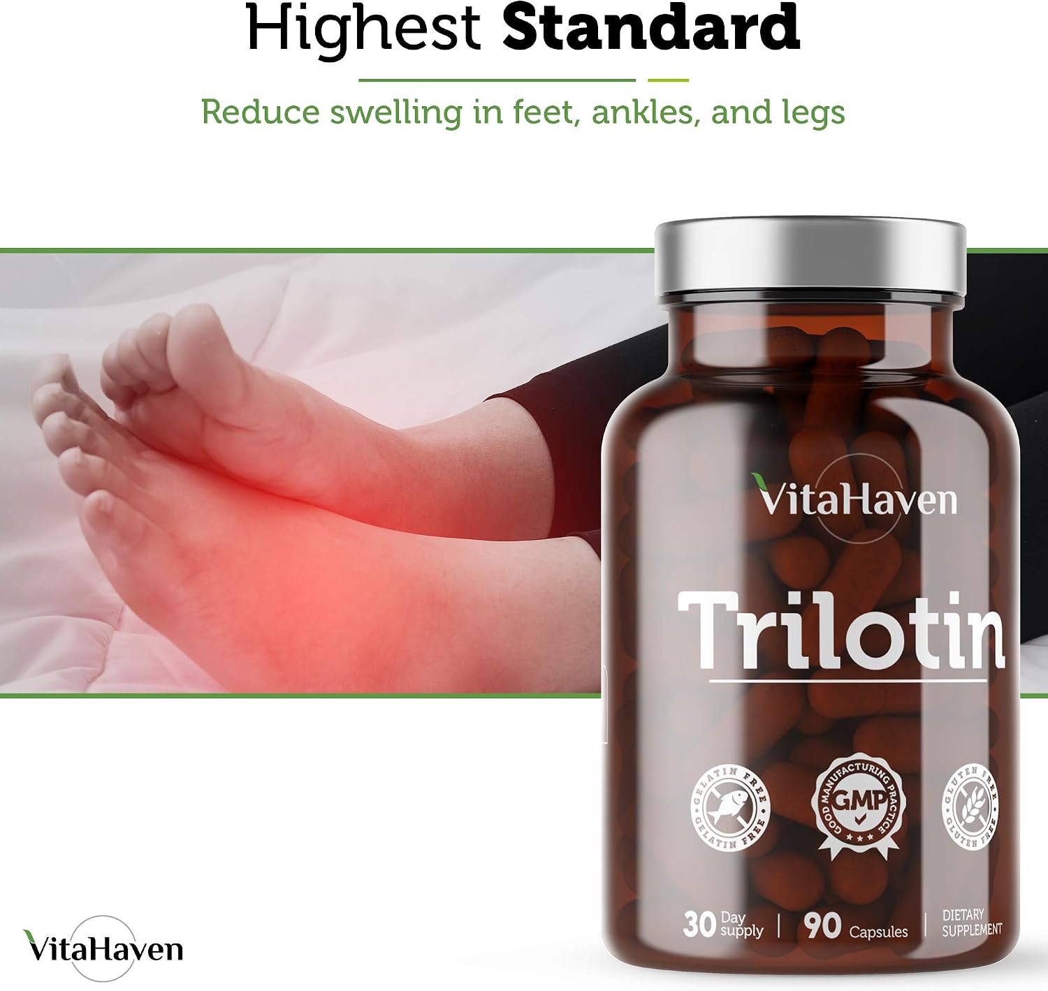 Trilotin: Swollen Feet and Ankles Treatment for Women and Men with Edema of The Lower Leg - Reduce Swelling in Feet and Ankles from Water Retention