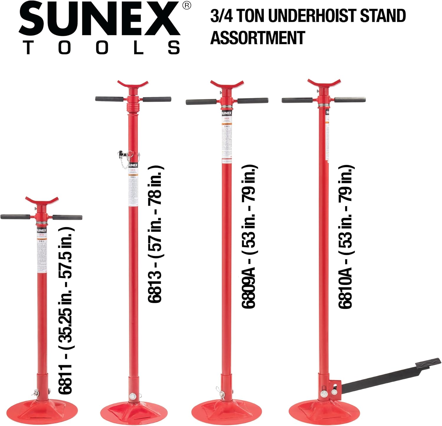 SUNEX TOOLS 6810A, Underhoist Support Stand with Foot Pedal, ¾ Ton Capacity, Large Base, Bearing Mounted Spin Handle, Height Adjustment Under Load, Lightweight, Supports Vehicle Components Only