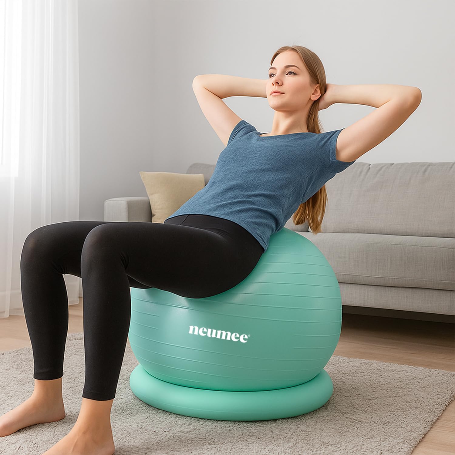 Yoga Ball Chair with 65cm Exercise Ball & 2 Resistance Bands, Stability Base for Home Office, Yoga, Pilates & Fitness, Balance Ball for Posture
