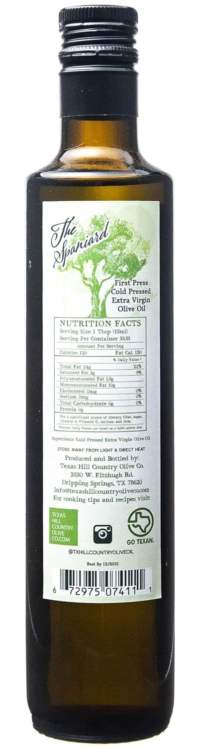 Texas Hill Country Olive Co Terra Verde Extra Virgin Olive Oil - Cold Pressed EVOO Gourmet Olive Oil - Rich & Fruity - Perfect for Finishing & Dressing - Award Winning & Made in Texas (8.5 oz)