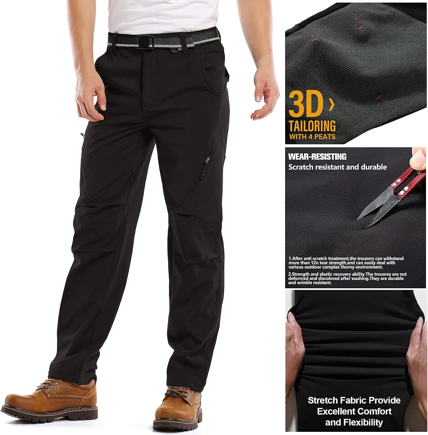 Men's Waterproof Pants Fleece Lined Insulated Winter Hiking Ski Snow Pants