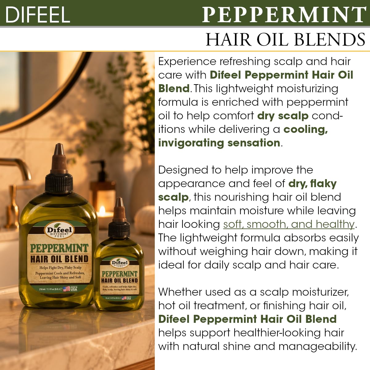 Difeel Peppermint Hair Oil Blend - Travel Size 2.5 ounce