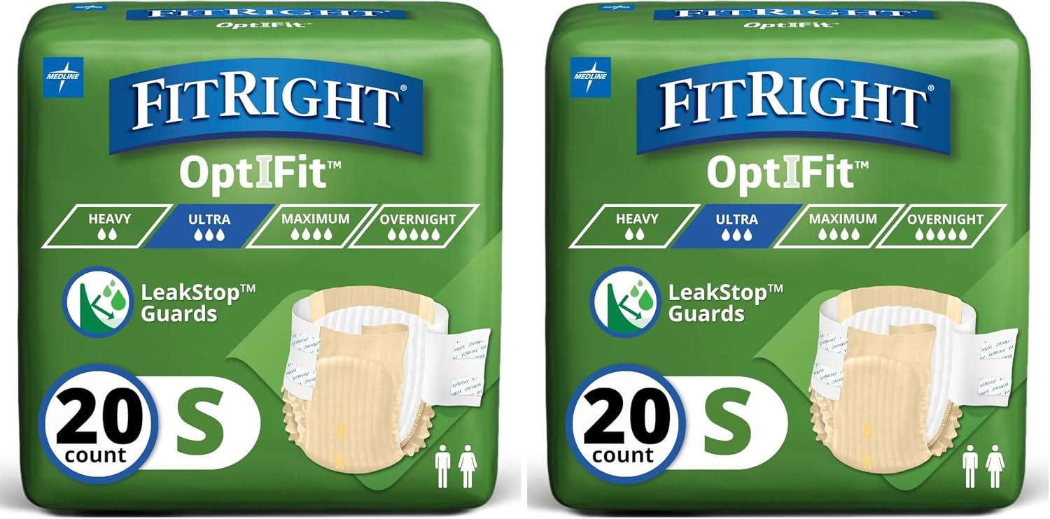 FitRight Ultra Adult Diapers, Disposable Incontinence Briefs, Leak-Proof Diaper, Absorbent Briefs For Men and Women, Maximum Protection, Medium, 32 – 44 in, 20 briefs per bag