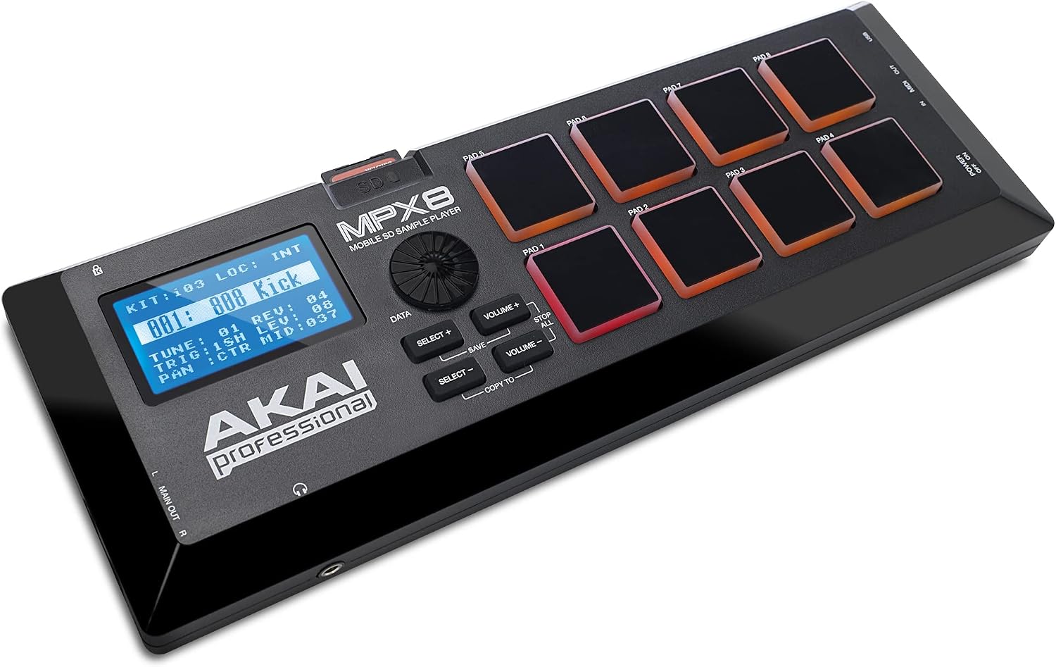 Akai Professional MPX8 USB MIDI Sample Pad Controller | 8 Velocity-Sensitive Pads, MIDI Connectivity, SD Card Slot, for Sampling and Beat Making