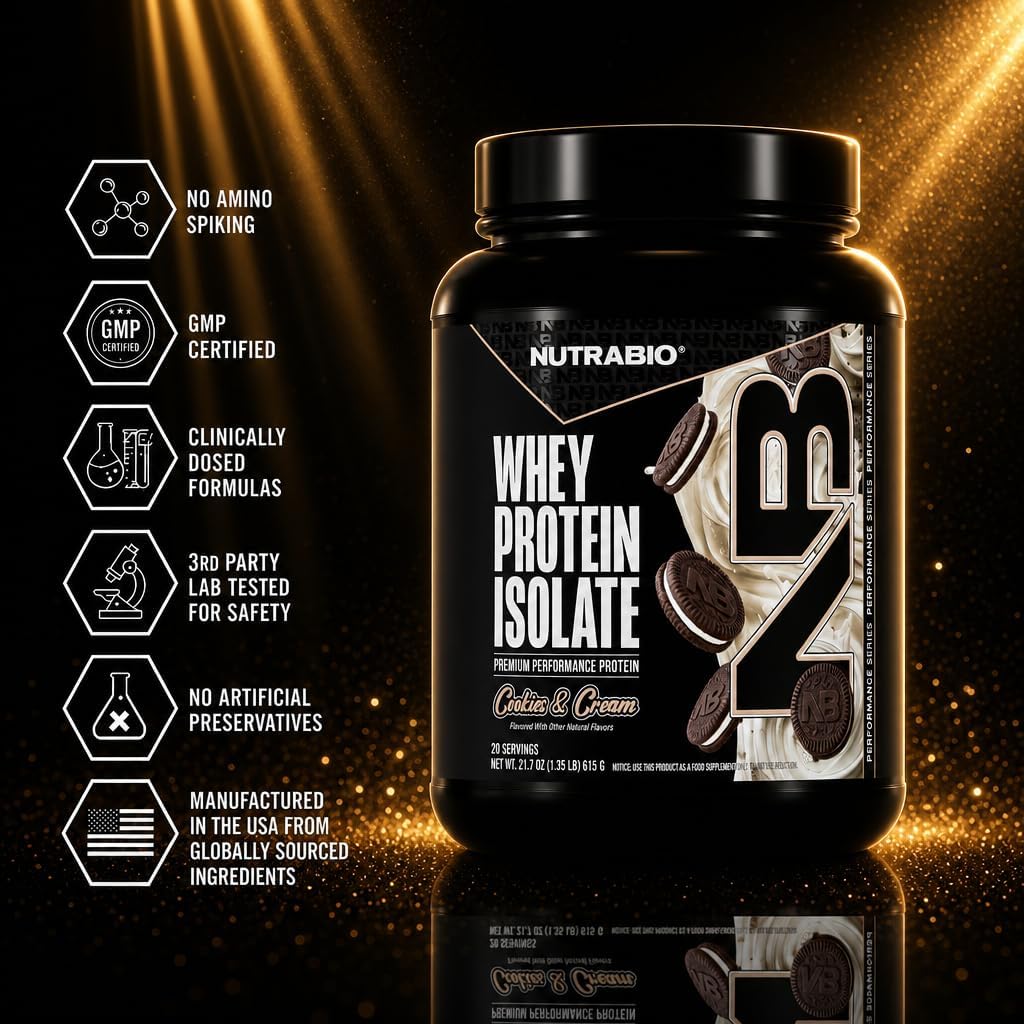 NutraBio 100% Whey Protein Isolate Protein Powder, 25g Protein with Complete Amino Acid Profile, Non-GMO, Soy & Gluten Free, Low Carb, Low Calorie Whey Protein Powder, Raw Unflavored, 20 Servings