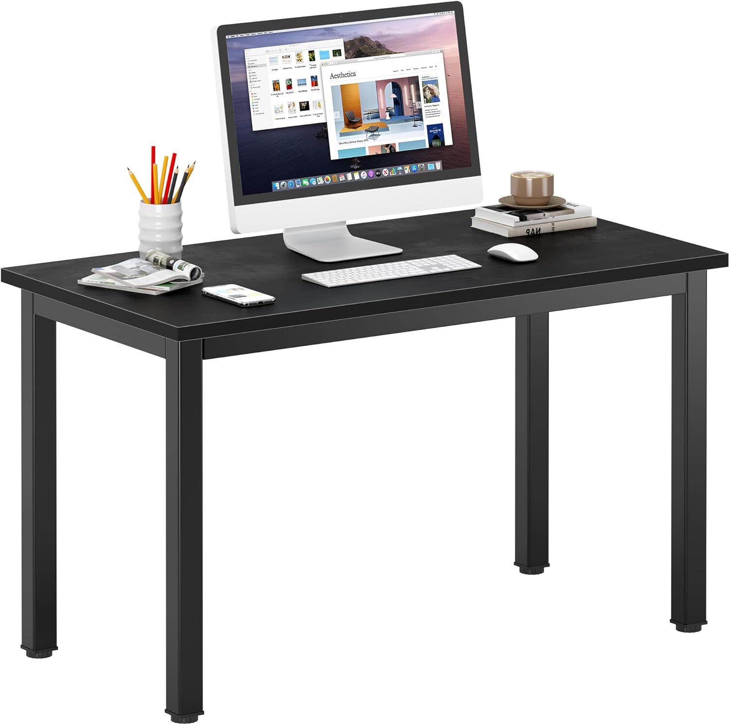 DlandHome 47 inches Medium Computer Desk for Bedroom, Retro