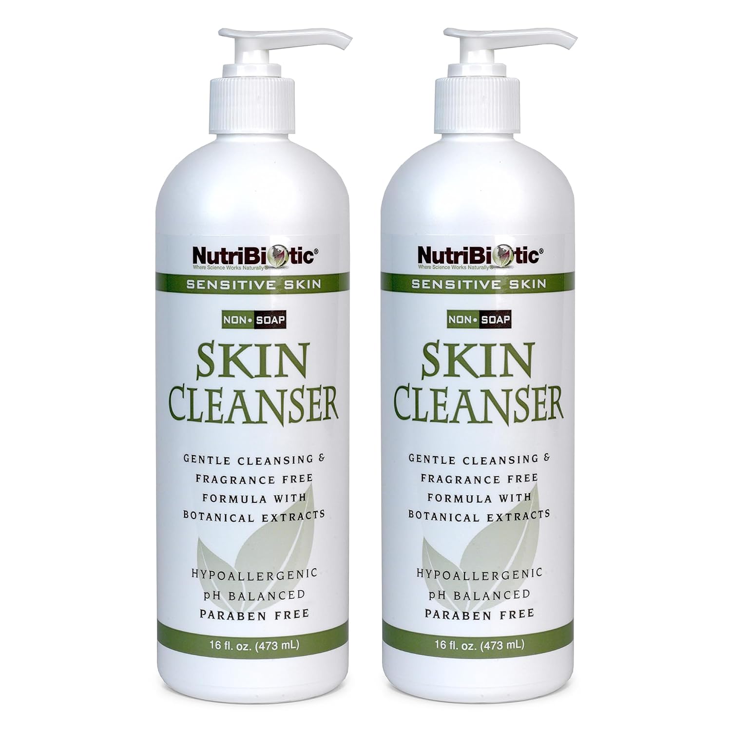 NutriBiotic – Sensitive Skin Non-Soap Skin Cleanser, 16 Oz Twin Pack | with GSE (Citricidal) | pH Balanced