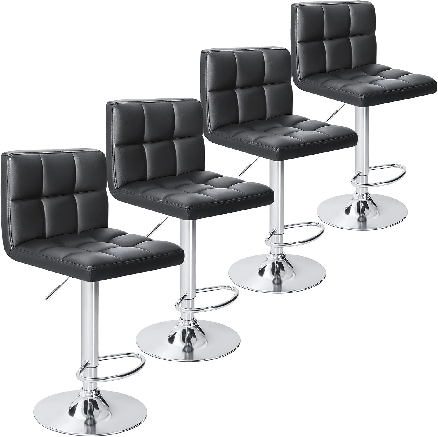 Homall Bar Stools Modern PU Leather Adjustable Swivel Barstools, Armless Hydraulic Kitchen Counter Bar Stool Extra Height Square Island Barstool with Back Set of 2 (Leather, White)