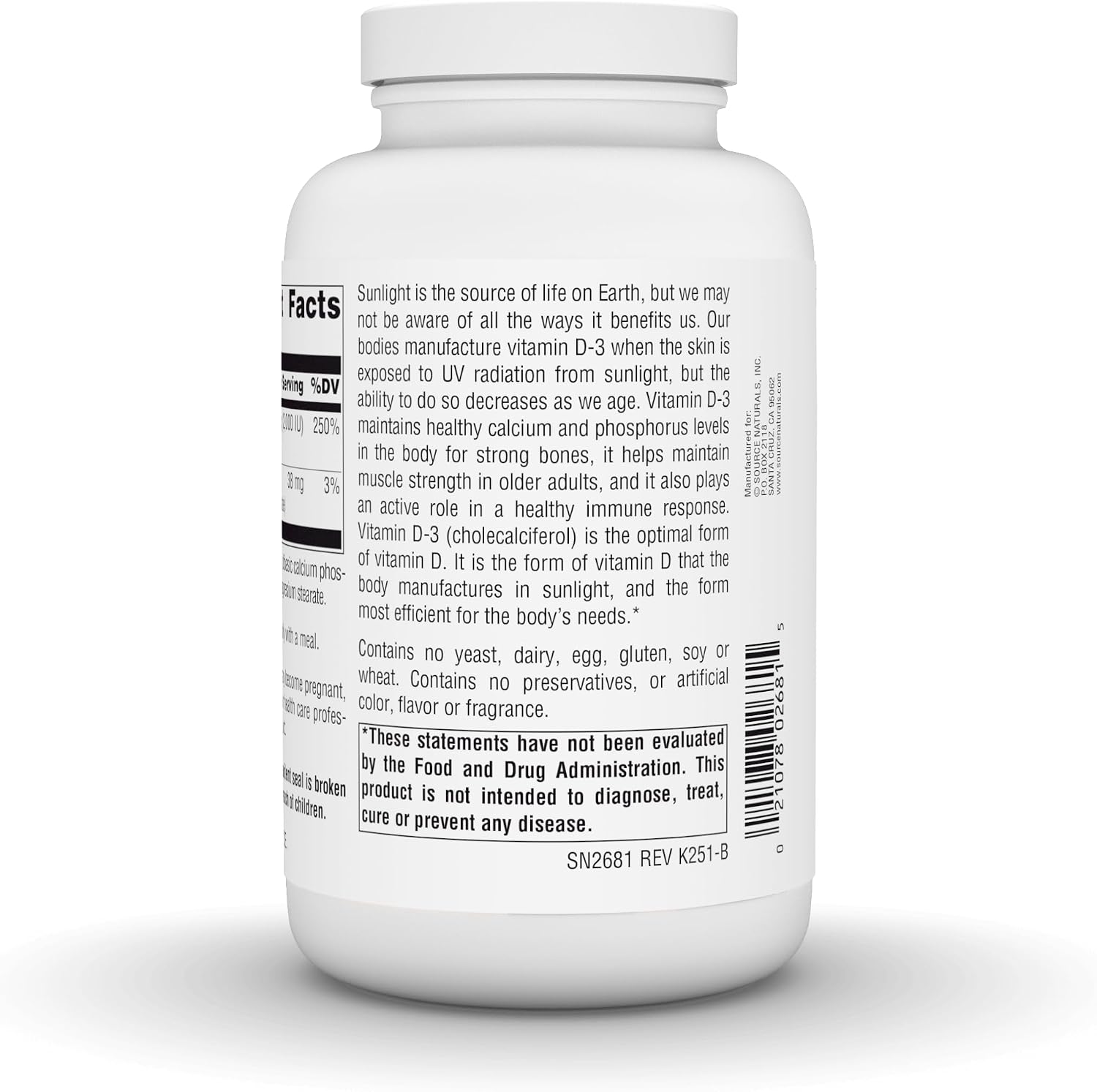 Source Naturals, Vitamin D-3, 50 mcg (2000 IU) - 200 Capsules | Bioactive Form for Bone & Immune Health
