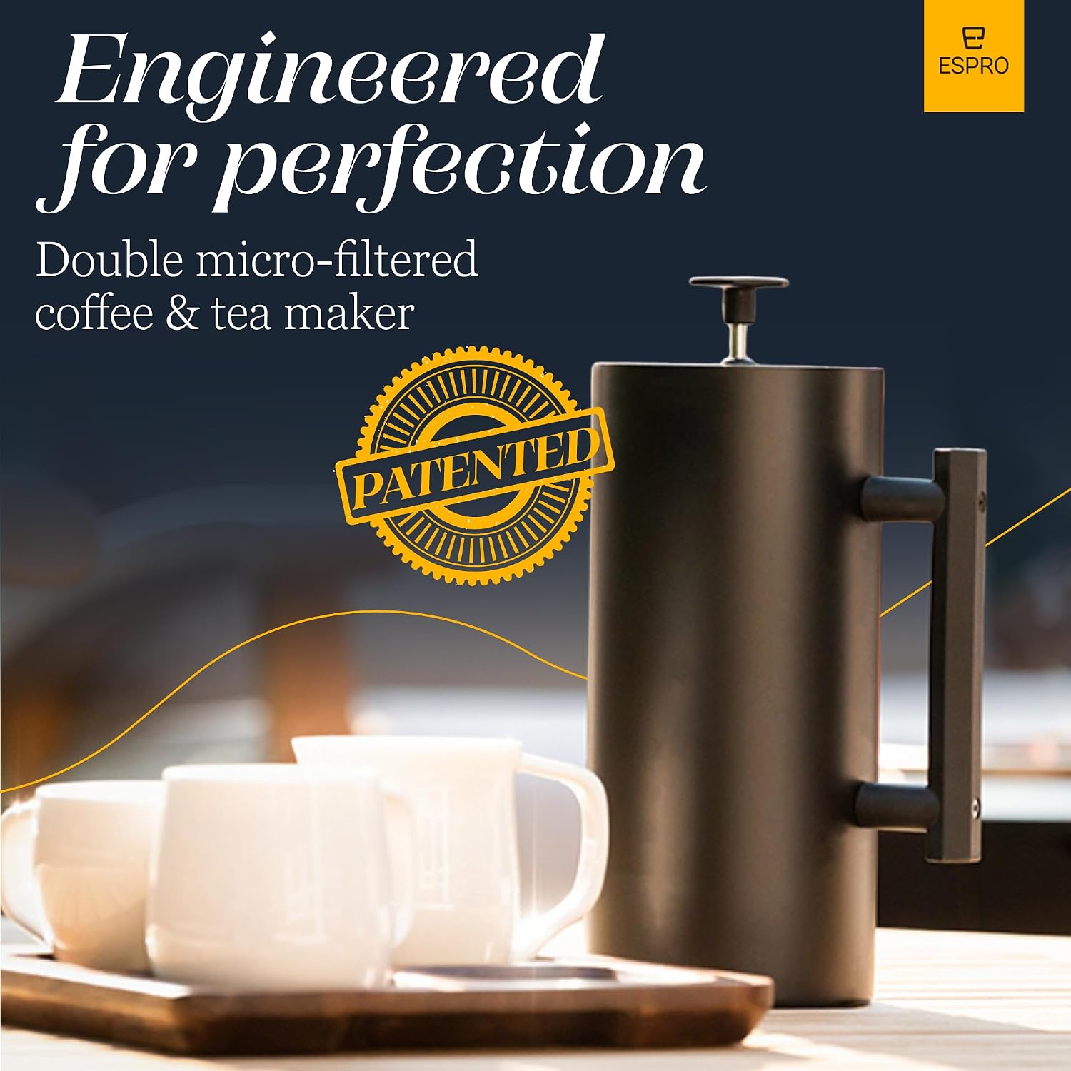 ESPRO P6 32 Ounces French Press Coffee Maker, Double Walled Stainless Steel Insulated, Brushed Stainless Steel