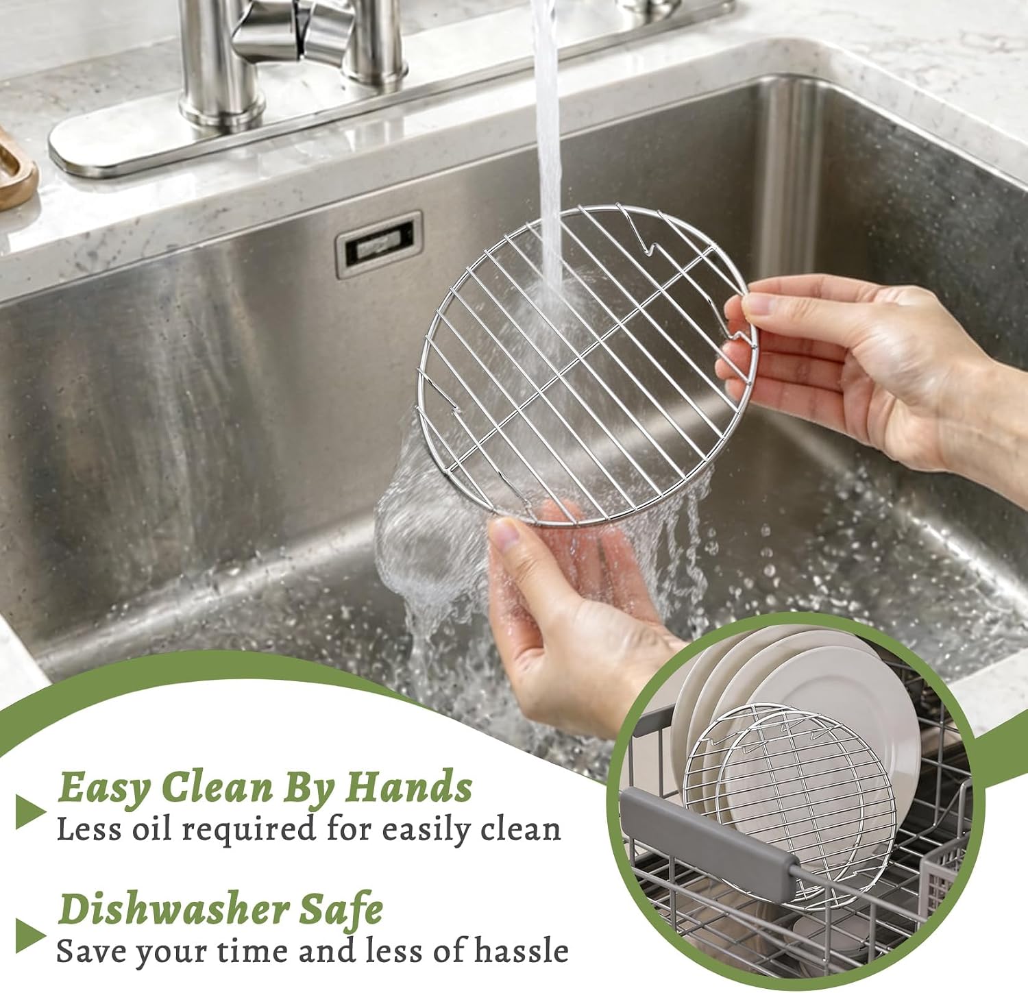 P&P CHEF 9 Inch Cooking Rack Round for Steaming Cooling, Silver, 2 Pack