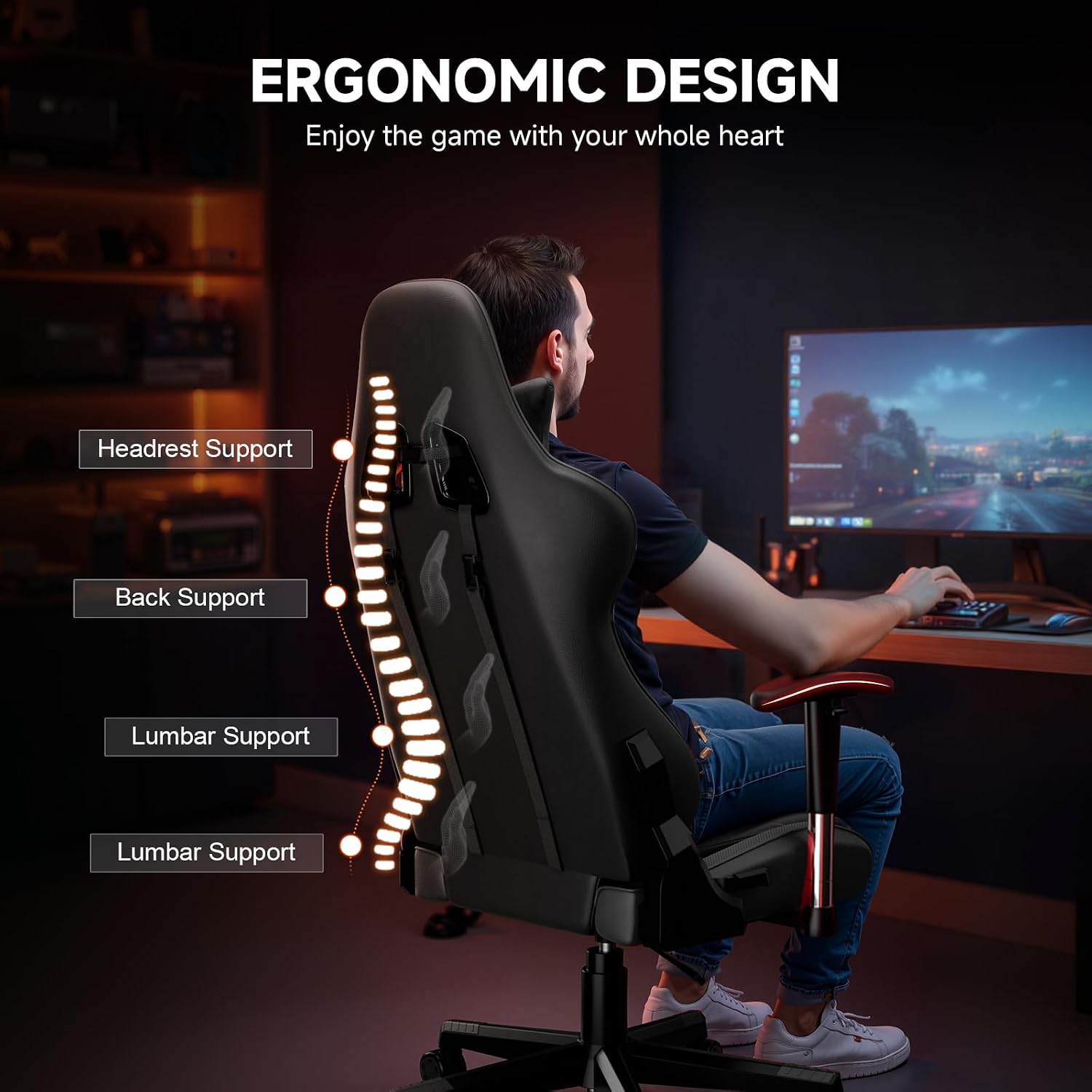 GTRACING Gaming Chair Racing Office Computer Ergonomic Video Game Chair Backrest and Seat Height Adjustable Swivel Recliner with Headrest and Lumbar