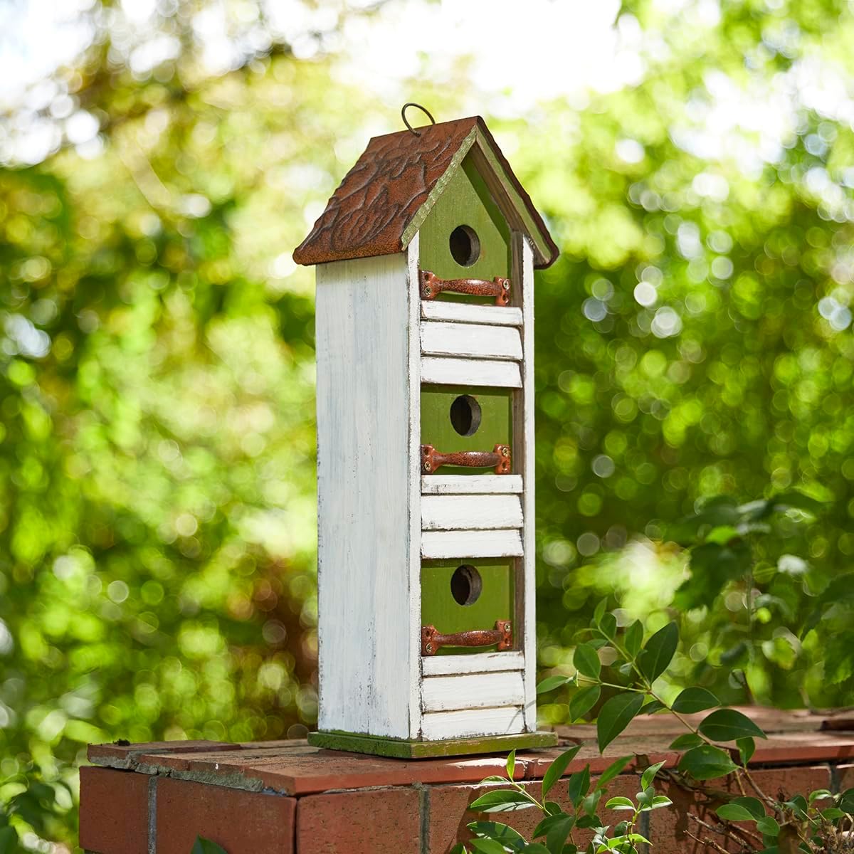 Glitzhome Bird Houses for Outside,10" H Rustic Wooden Bird House Garden Distressed Decorative Birdhouse for Outdoors, Hanging Birdhouse for Bluebird Hummingbird Wren Finch Cardinals Cedar