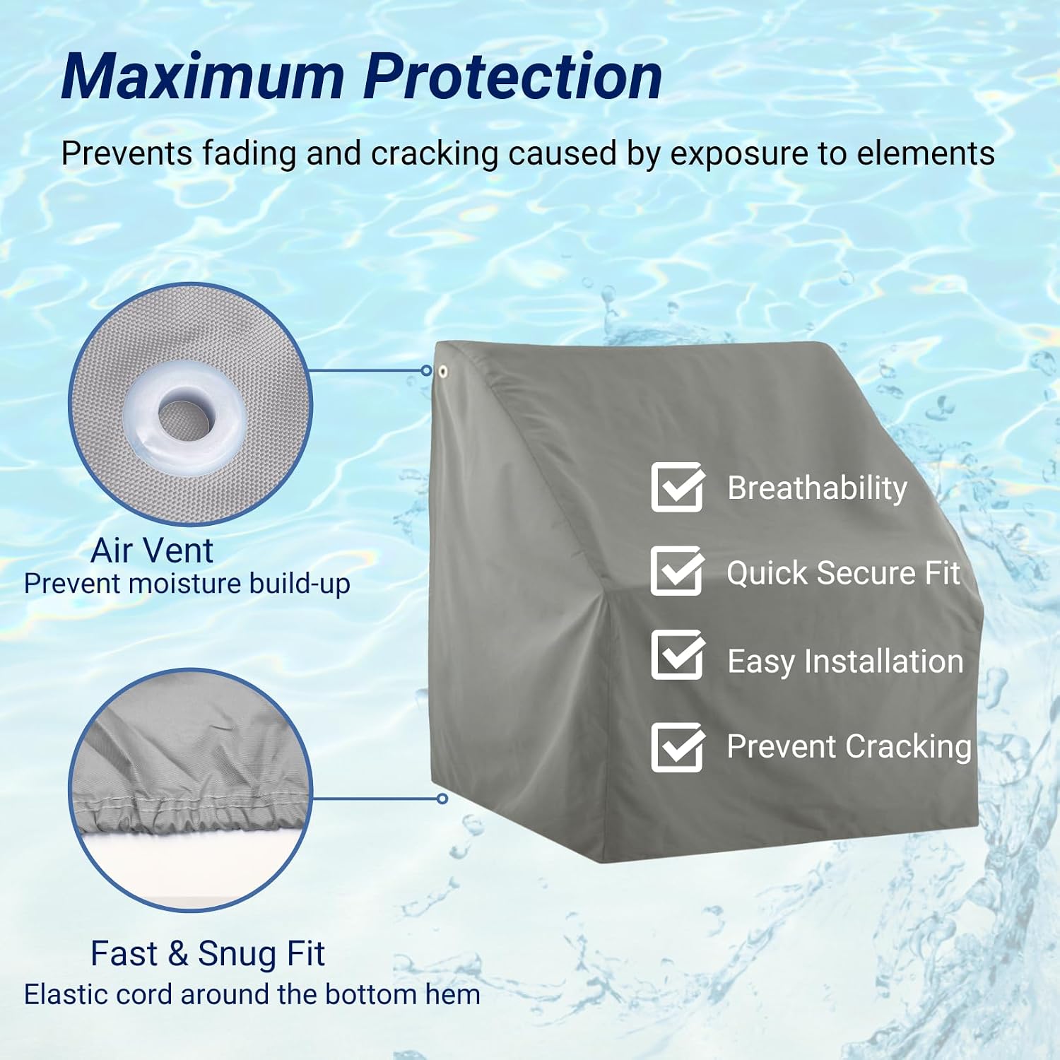 SavvyCraft Waterproof Pontoon Lounge Seat Cover Marine Grade 23"Dx60"Wx30"H