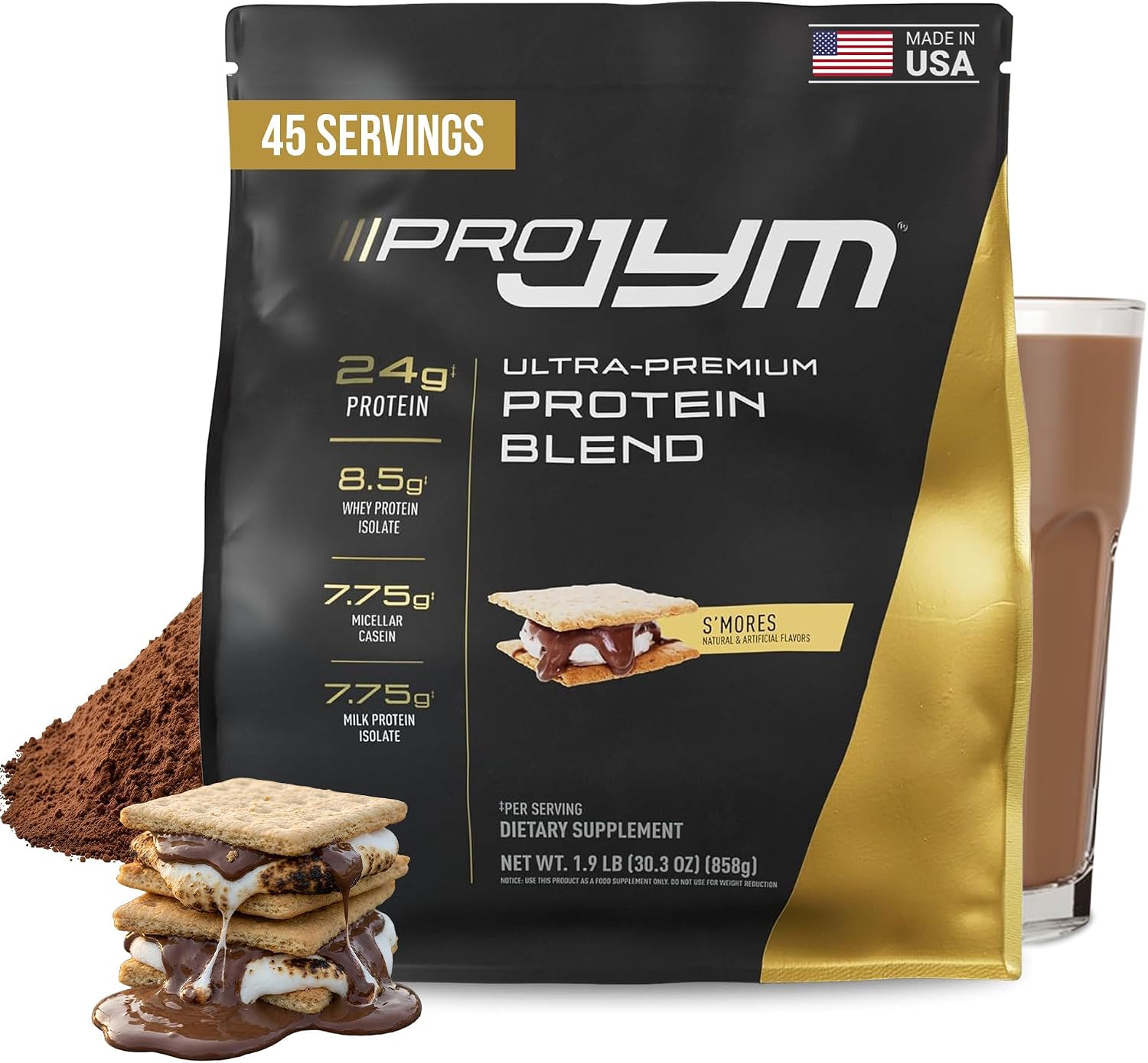JYM Tahitian Vanilla Bean Whey & Casein Protein Powder, 1.7 lb, 22 Servings | Micellar Casein & Milk Protein Isolate, Lean Muscle Building, Pre & Post Workout Nutrition, Men & Women