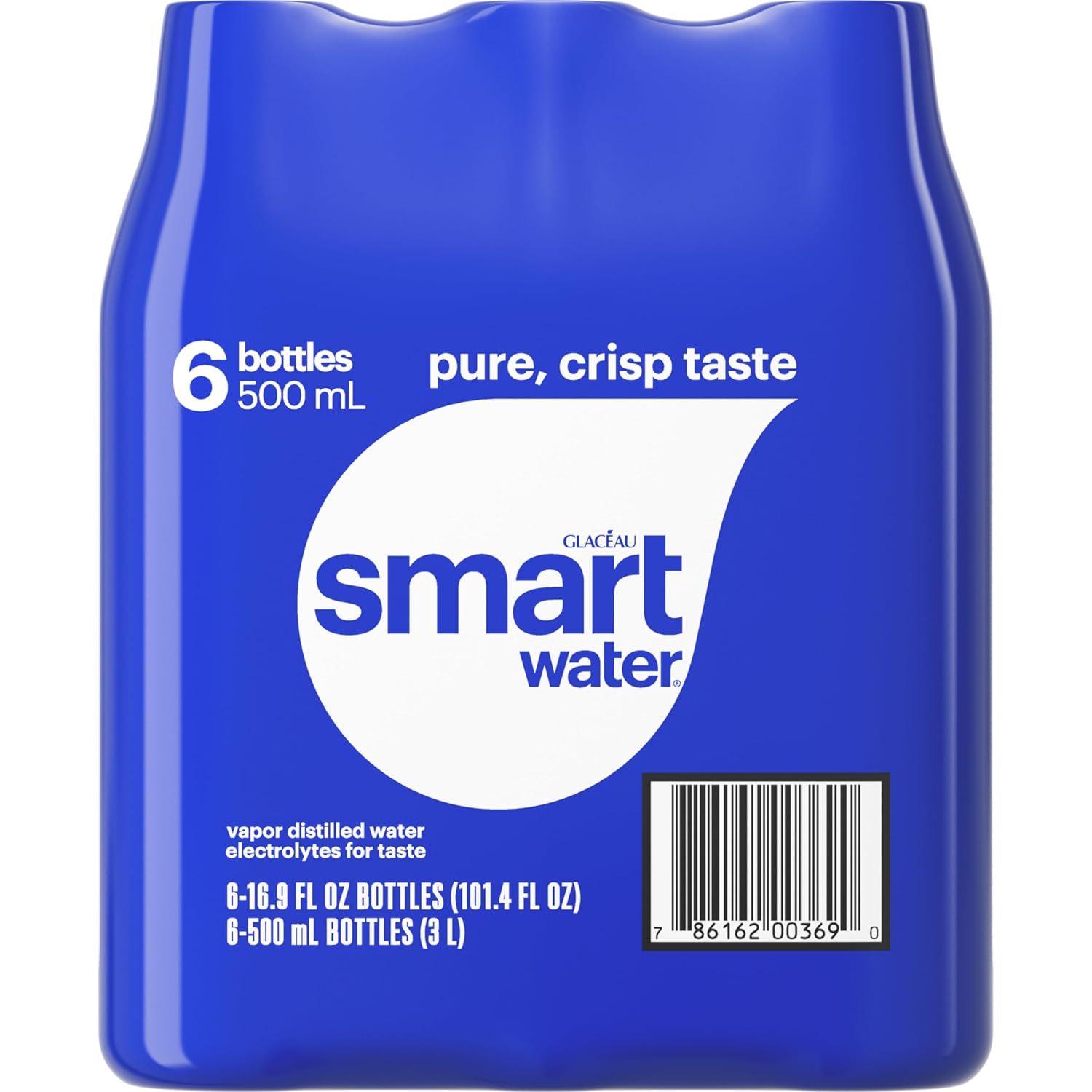 smartwater Vapor Distilled Water Bottles, 16.9 fl oz, 6 Pack | Purified water with antioxidant selenium, and electrolytes like potassium