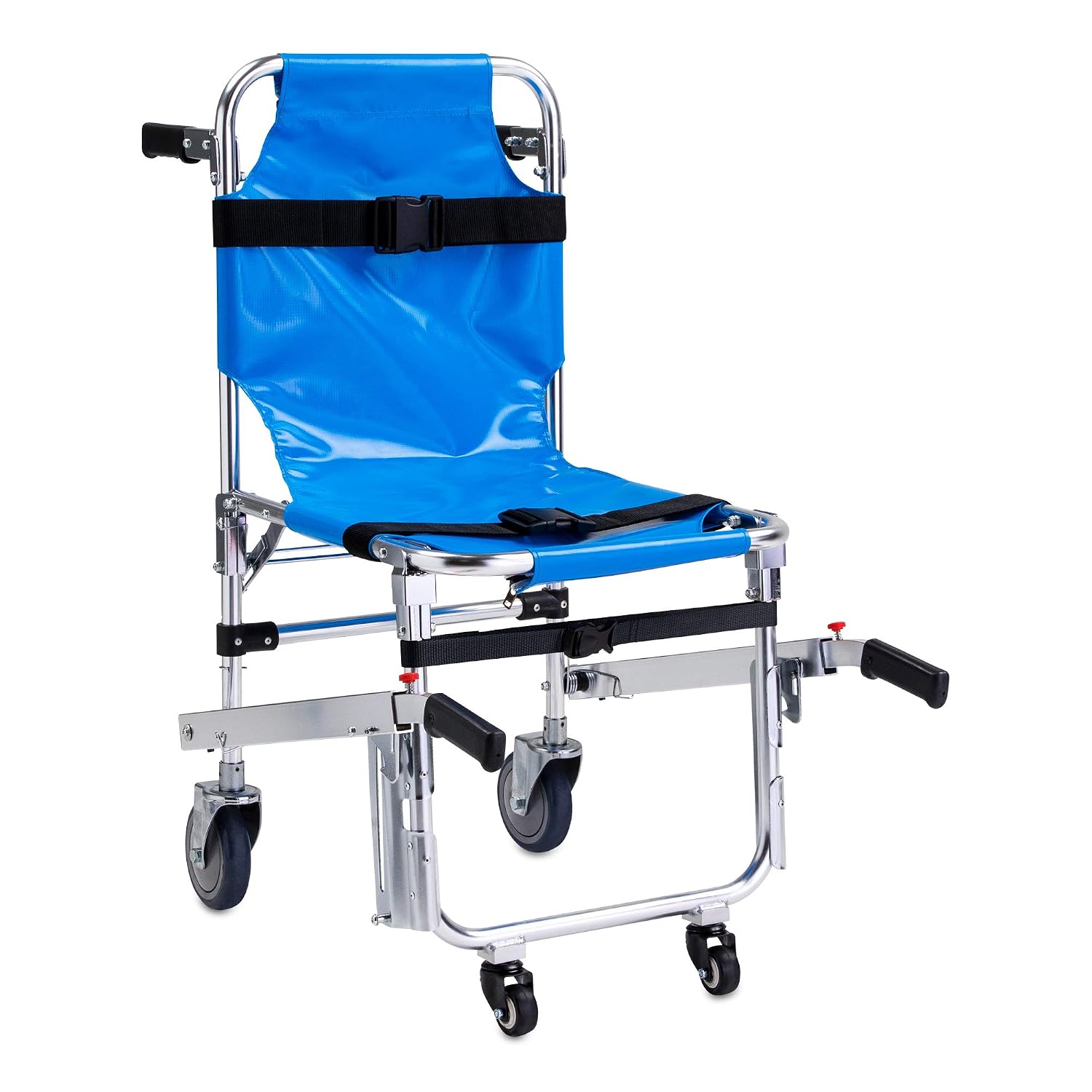 LINE2design EMS Ambulance 4 Wheels Stair Chair - Foldable Aluminum Evacuation Medical Transport Stair Chair with Patient Restraint Straps - 350 lbs