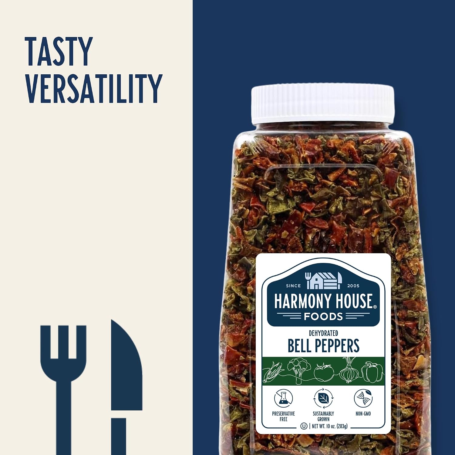 Harmony House Dried Mixed Bell Peppers, Diced – Dehydrated Vegetables for Cooking, Camping, Emergency Supply and More