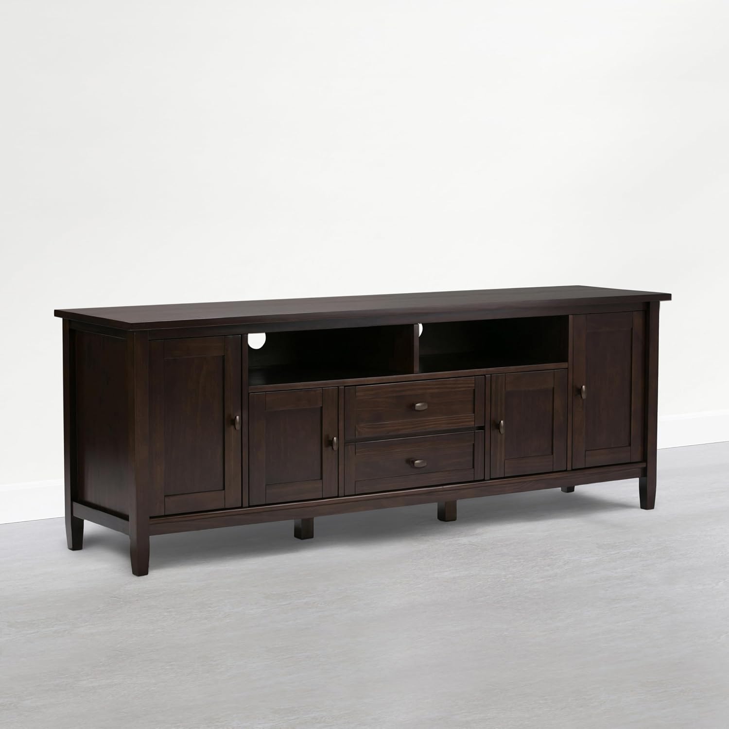 SIMPLIHOME Warm Shaker 47" Wide Solid Wood TV Stand in Light Golden Brown