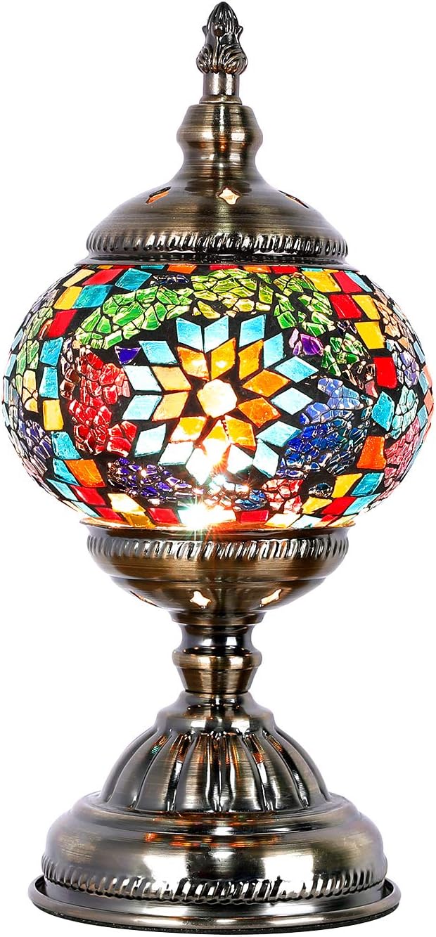 Anton Turkish Mosaic Glass Decorative Table Lamp Moroccan Lantern Home Decor Night Light for Living Bedroom Room (Multicolour)