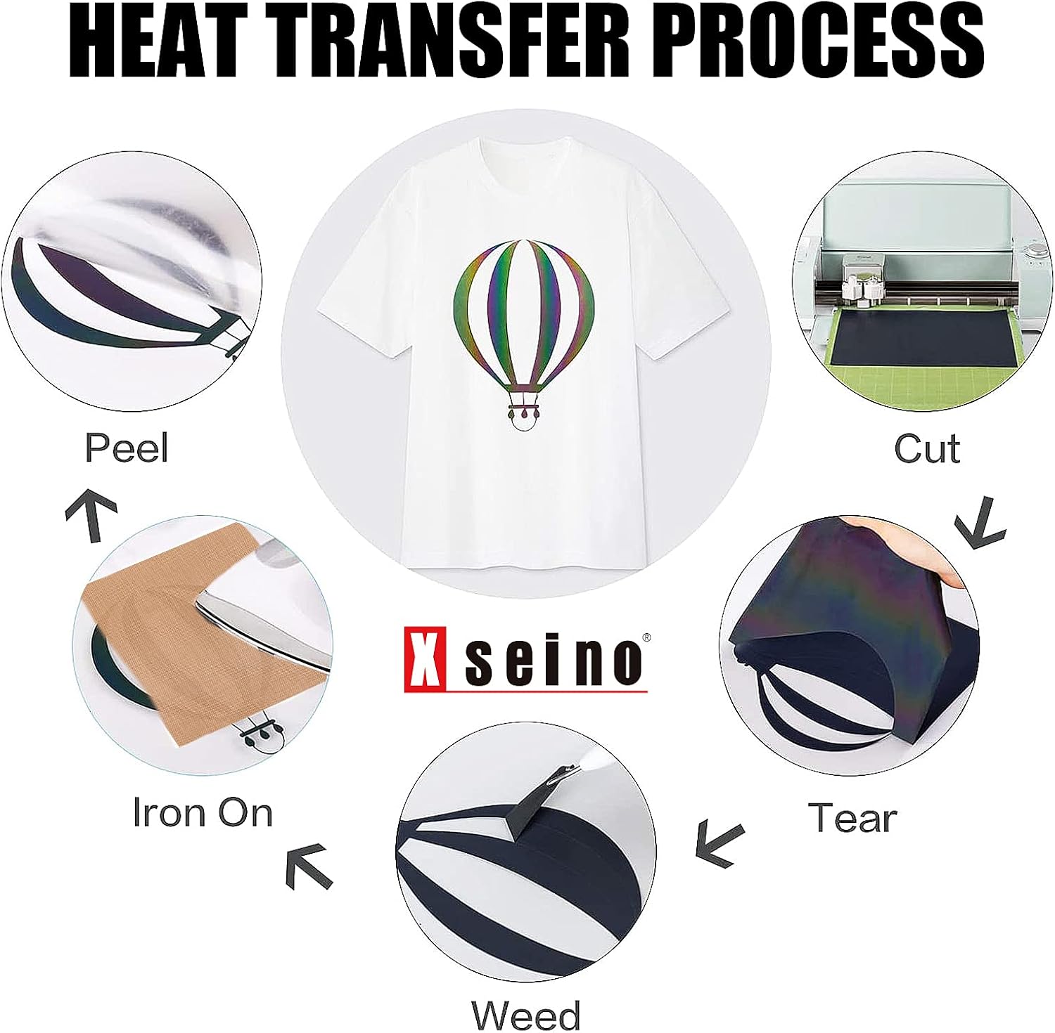 XSEINO HTV Heat Transfer Vinyl for T-Shirts 12"x10" -13Pack Perfect Iron On Vinyl for Cricut