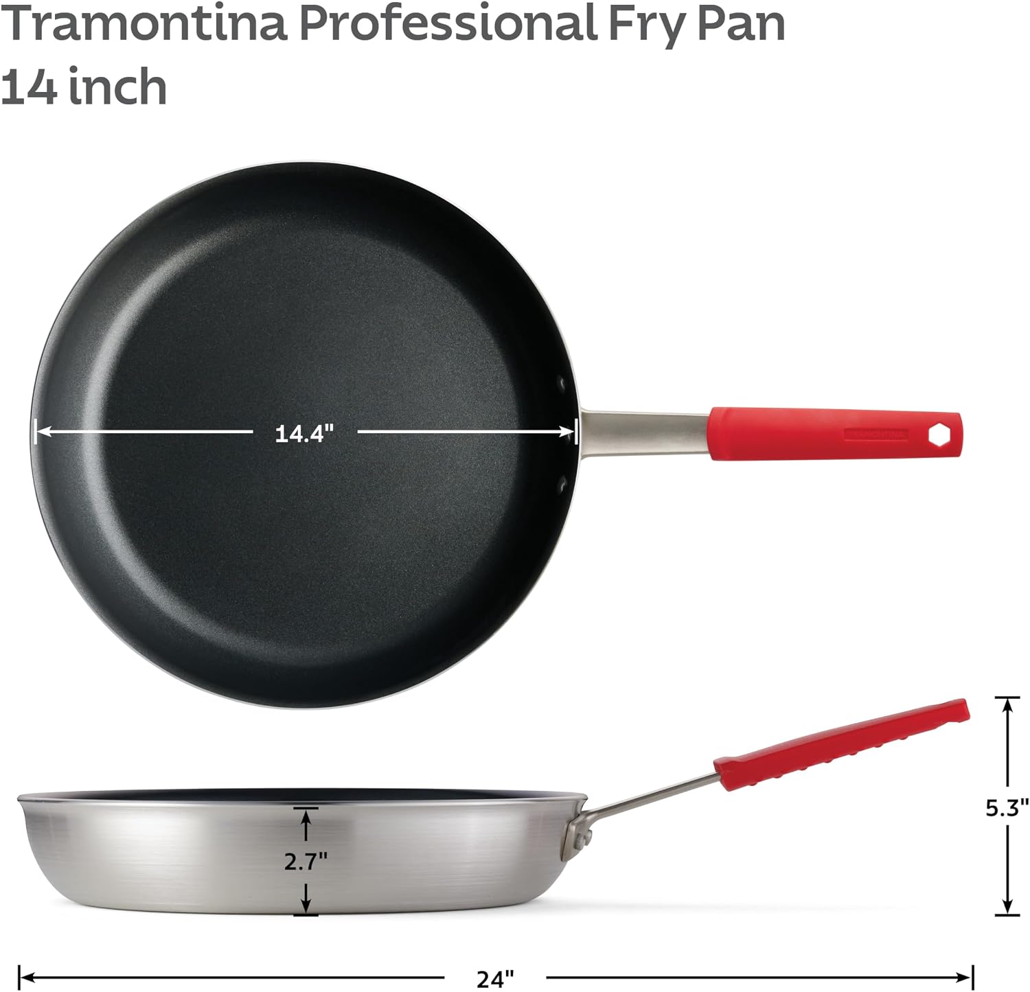 Tramontina Professional 8-Inch Non Stick Small Frying Pan | Heavy-Gauge Aluminum Skillet with Reinforced Nonstick Coating, Red Handle, Dishwasher and Oven Safe, Made in Brazil