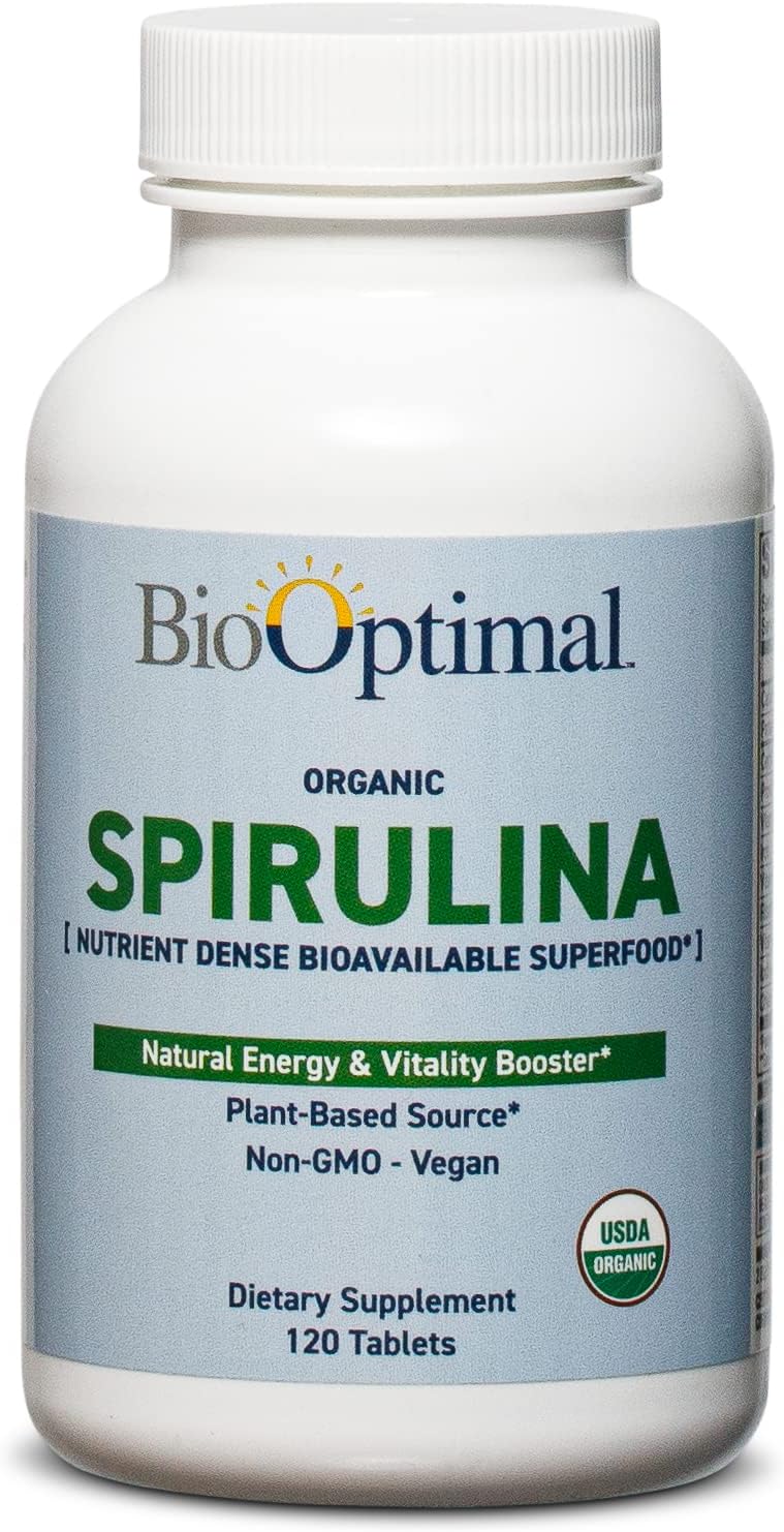 Organic Spirulina Tablets - 120 Tablets | Organic, Non-GMO, No Additives or Fillers - 500mg Premium Quality Dietary Supplement with Vitamins, Minerals, & Antioxidants