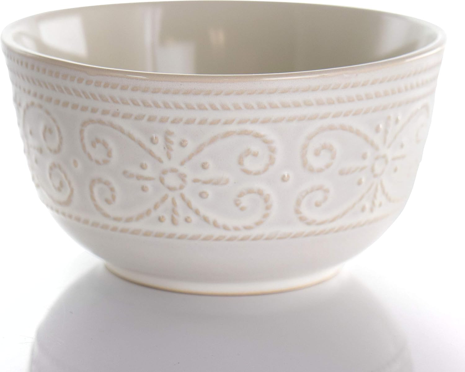 Elama Round Decorated Stoneware Scallop Embossed Dinnerware Dish Set, 16 Piece, Luna