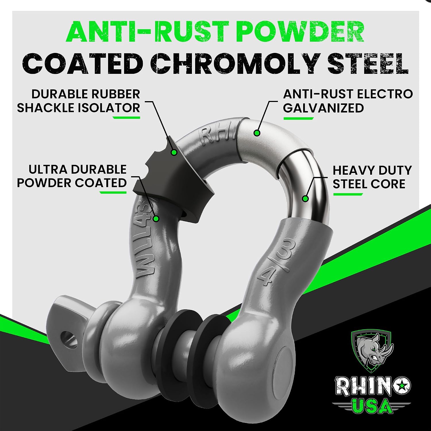 Rhino USA D Ring Shackles (2-Pack) - 41,850lb Break Strength