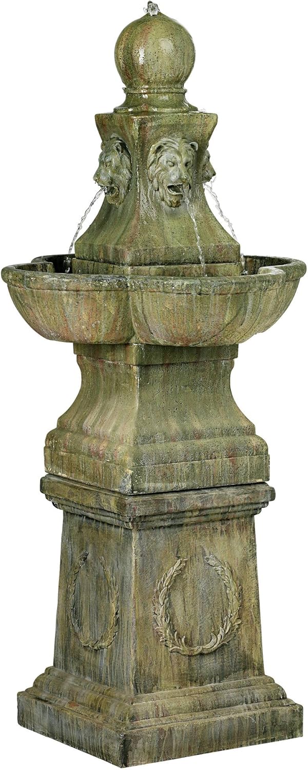 John Timberland Royal Lion 54" High Garden Large Pedestal Outdoor Fountain | Italian Decor Faux Stone Floor Standing Tall Bubbler Water Feature for