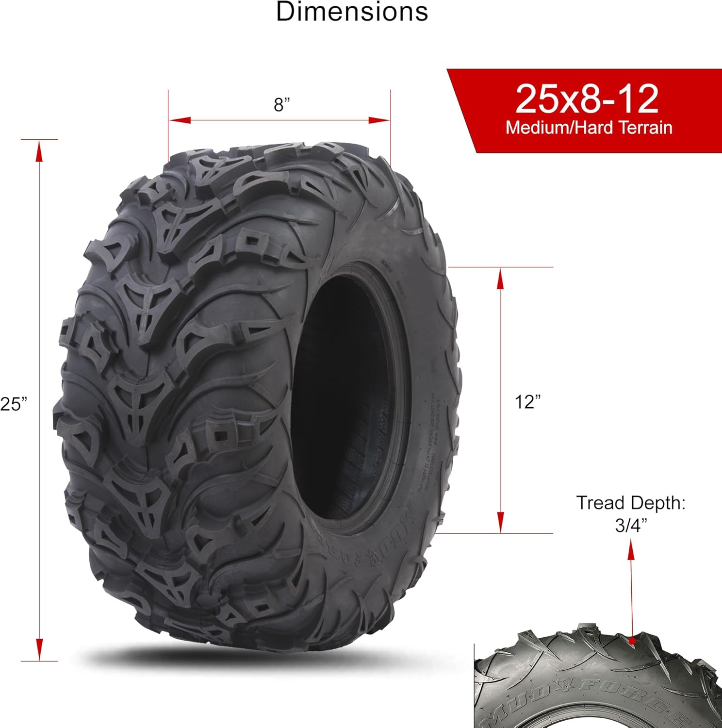 Tusk Mud Force® Tire 25x10-12 – Off-Road ATV/UTV Tire All-Terrain Mud Traction