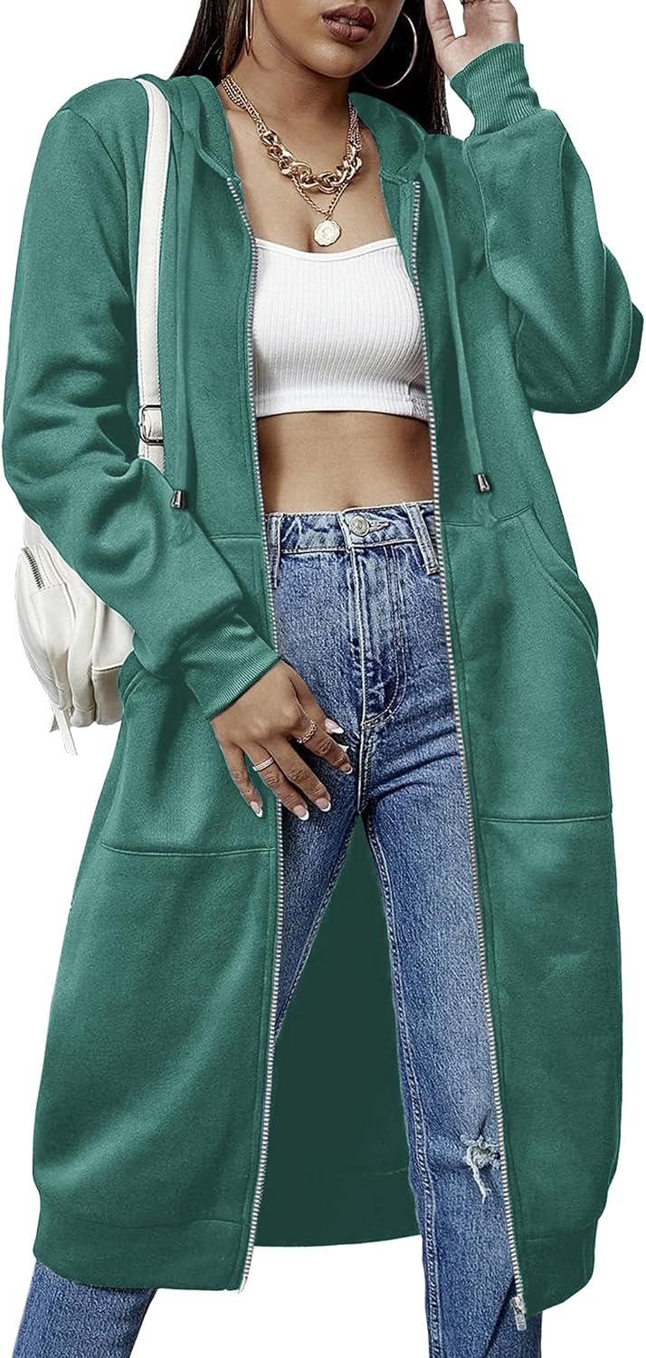 ELESOL Women Casual Zip up Fleece Hoodies Tunic Sweatshirt Long Jacket