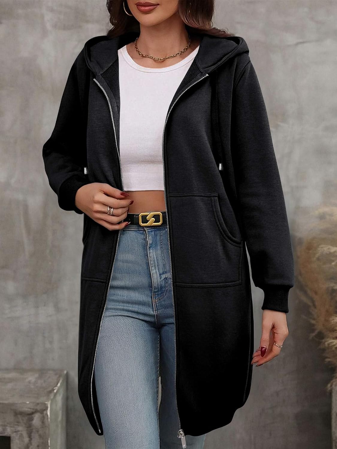 ELESOL Women Casual Zip up Fleece Hoodies Tunic Sweatshirt Long Jacket