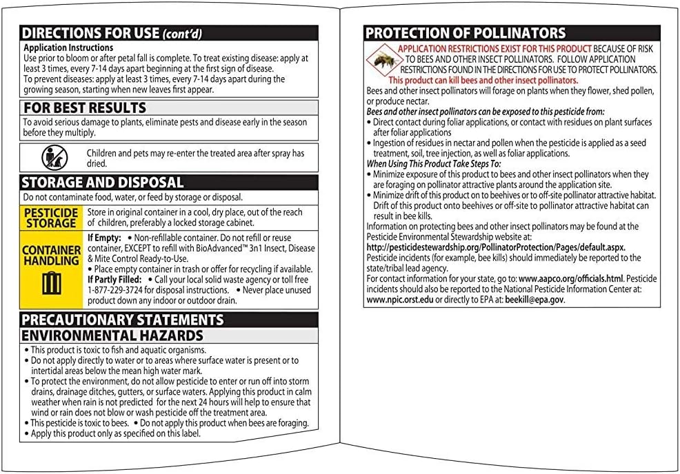 BioAdvanced 3-in-1 Insect, Disease, and Mite Control Spray - 24 fl oz | Insecticide, Fungicide & Miticide - Ready-to-Use - Prevents Pests and Diseases - Up to 30 Days Protection Bottle