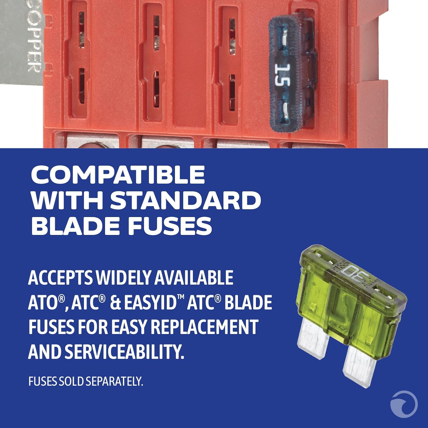 Blue Sea Systems ST Blade Fuse Block 6 Way Circuits with Negative Bus and Cover, 100 Amps, 5025