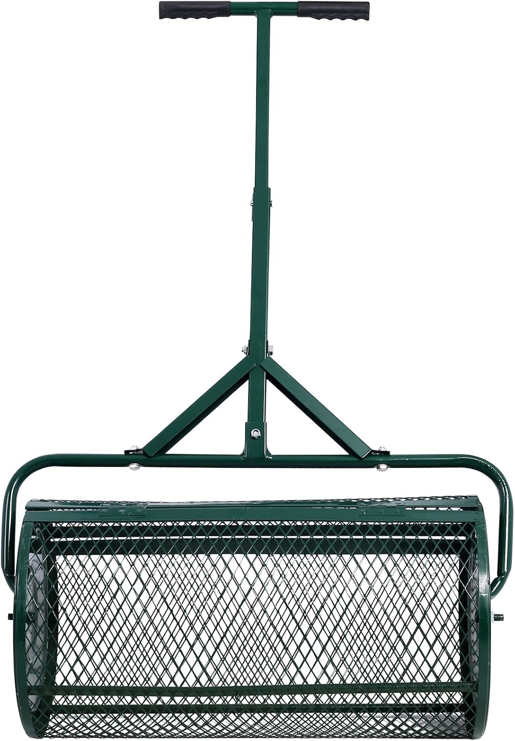 Compost Spreader - 24'' Peat Moss Spreader Manure Spreaders Roller with Adjustable T Shaped Handle Lightweight Metal Mesh Spreader for Lawn Garden Spreading Manure Topsoil, Black 0.5" x 1" Open Slits