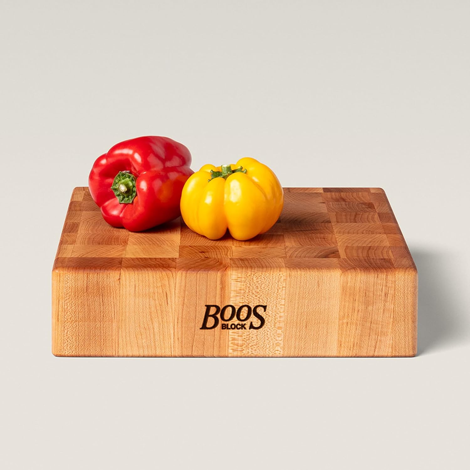 John Boos CCB Series Square Wooden Maple Cutting Board 12”x12” – 3” Thick, 13-lb Reversible Butcher Block with End-Grain & Finger Grips – Made in the USA