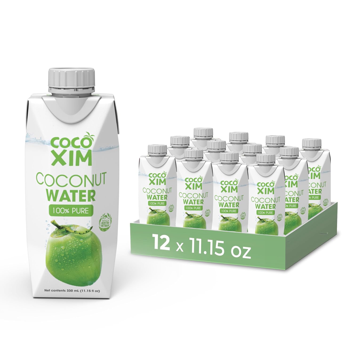 COCOXIM Ready to Drink Pure Coconut Water, 33.8 oz, Pack of 12, Zero Sugar