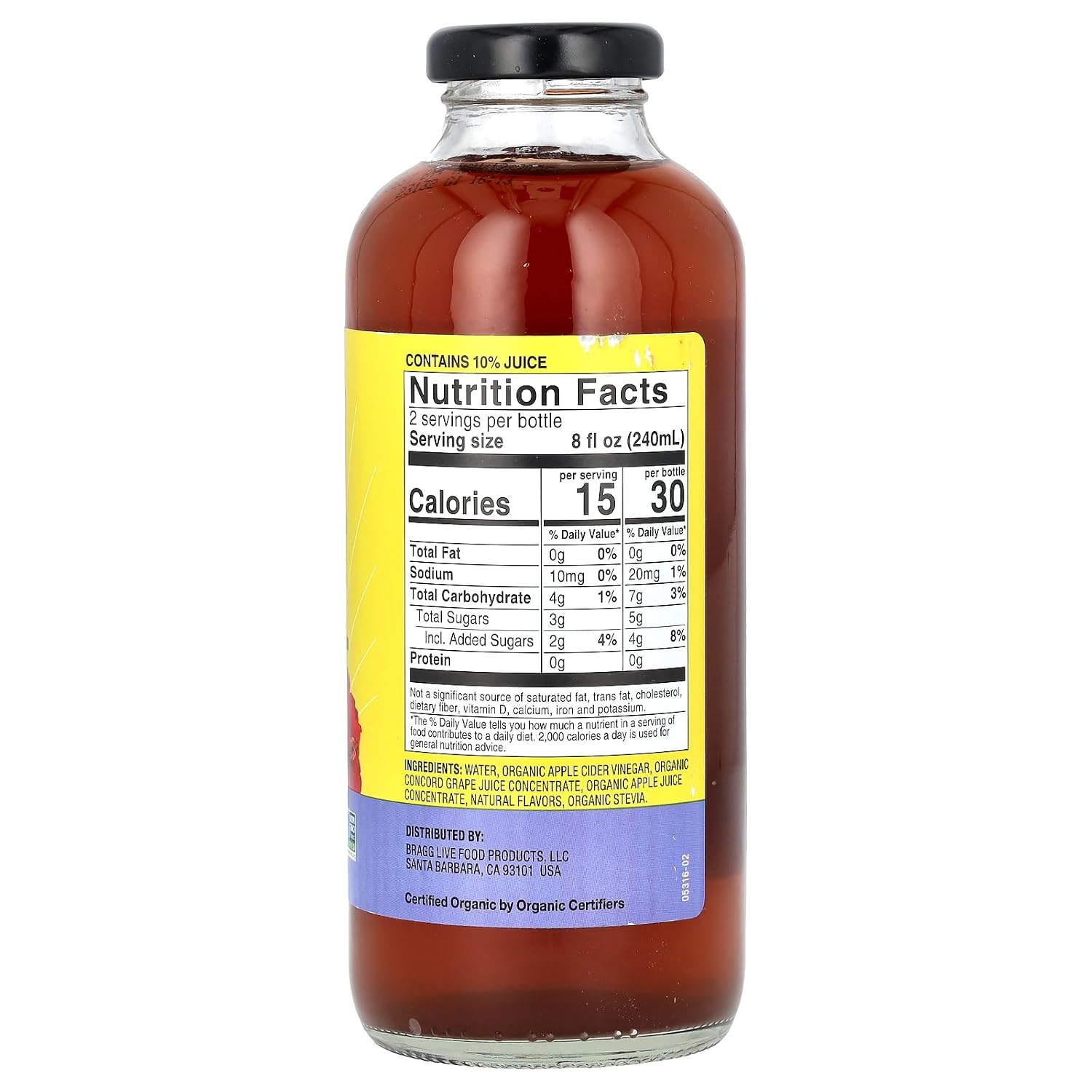 Bragg, Apple Cider Vinegar, Concord Grape & Hibiscus, Organic, Prebiotic Refreshers, 16 Fl Oz