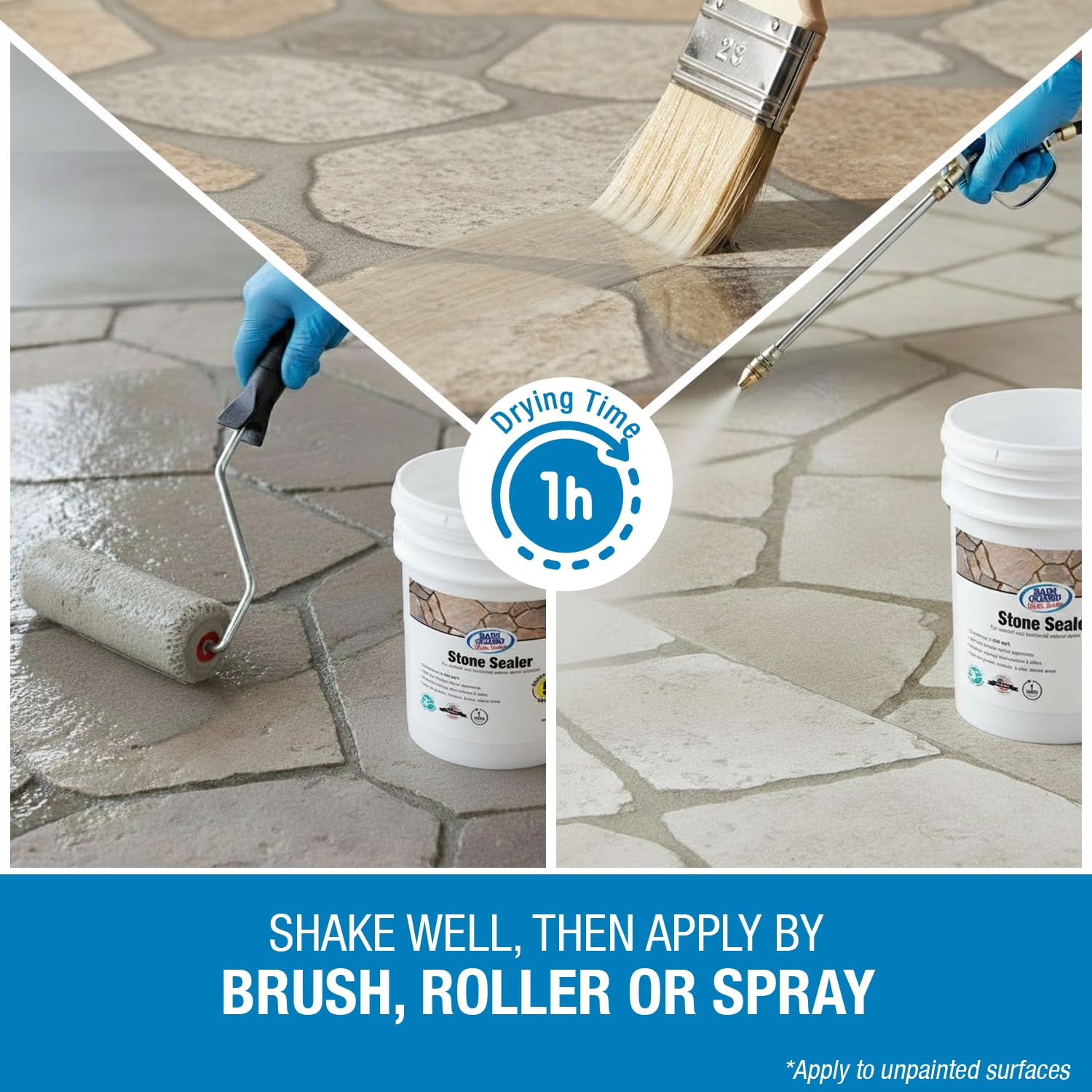 Rainguard Water Sealers Stone Sealer, Penetrating Protection Against Moisture Damage and Stains, for All Stone Surfaces, Silane/Siloxane Waterproofer, Natural Finish, Ready to Use, 5 Gallons | Silane Siloxane Waterproofer, Protects Against Moisture Damag…