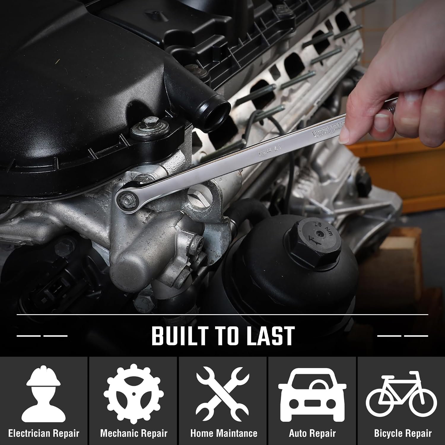DURATECH Extra Long Ratcheting Wrench Set, Double Box End, Metric, 9-Piece