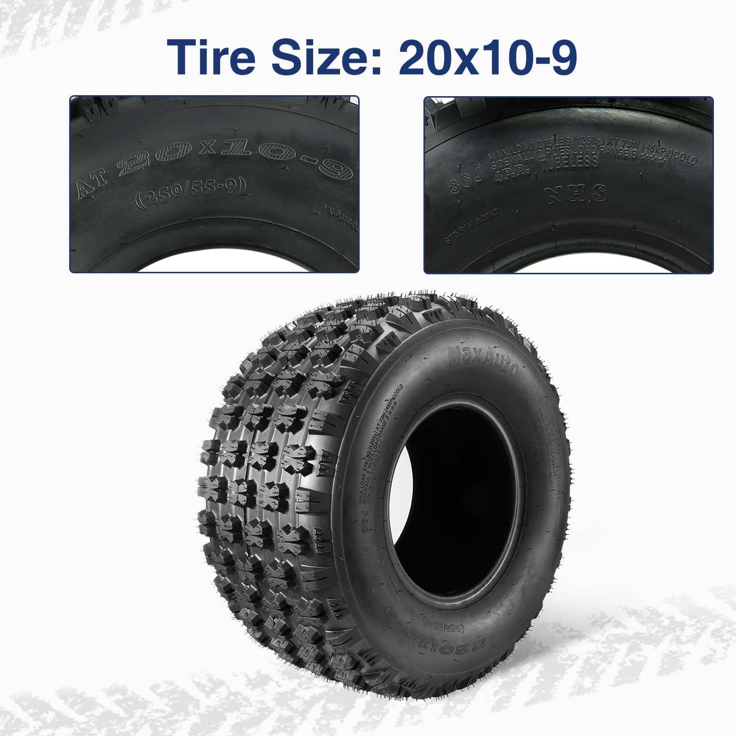 MaxAuto Set of 4 Sport ATV Tires 22x7-10 Front & 20x10-9 Rear UTV Tires 4PR 22x7x10 ATV Quad -Tire - 10077/10081, 4 Pack in 2 Packages
