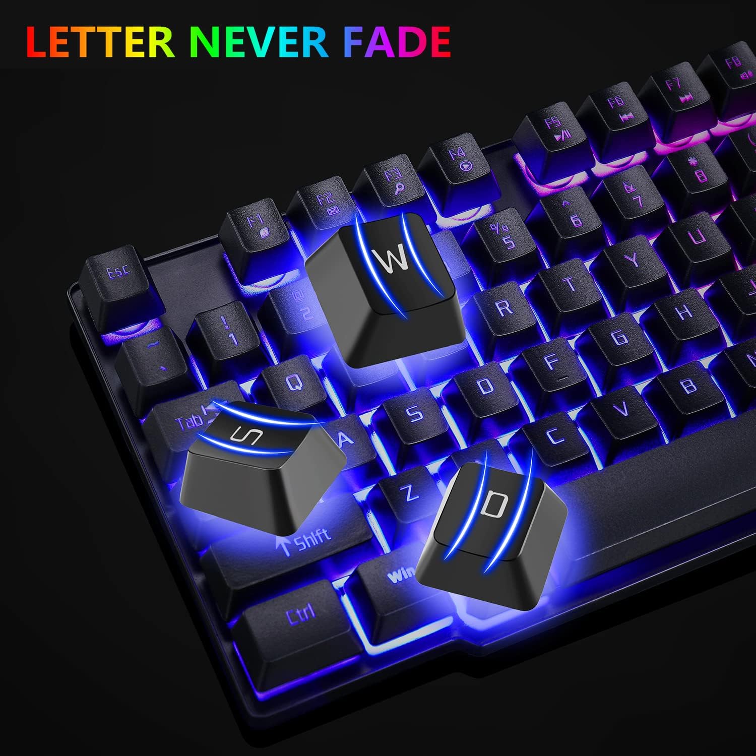 RGB Gaming Keyboard and Colorful Mouse Combo,USB Wired LED Backlight,Letter Glow,Mechanical Feeling for Laptop PC Computer Game and Work