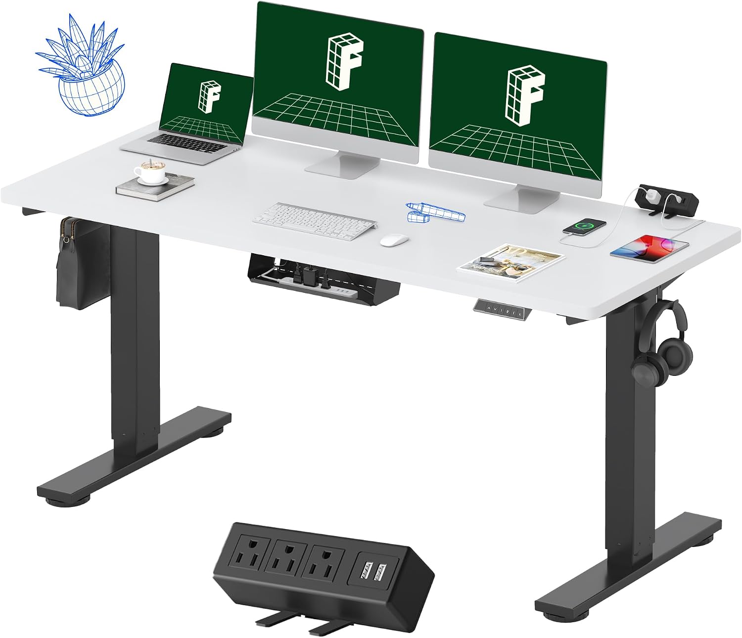 FLEXISPOT EN2 48"x24" Standing Desk with Power Strip Bundle, Black