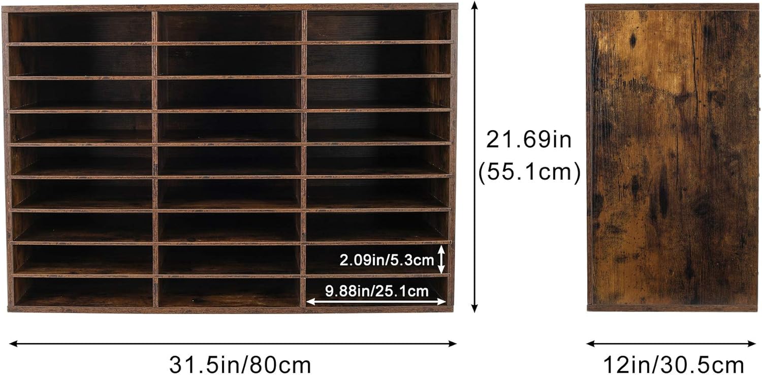 TQVAI Wood Literature Organizer, 27 Slots Hold 13500 Sheets A4 Papers, Wooden Desk File Paper Storage Organizer with Adjustable Shelves