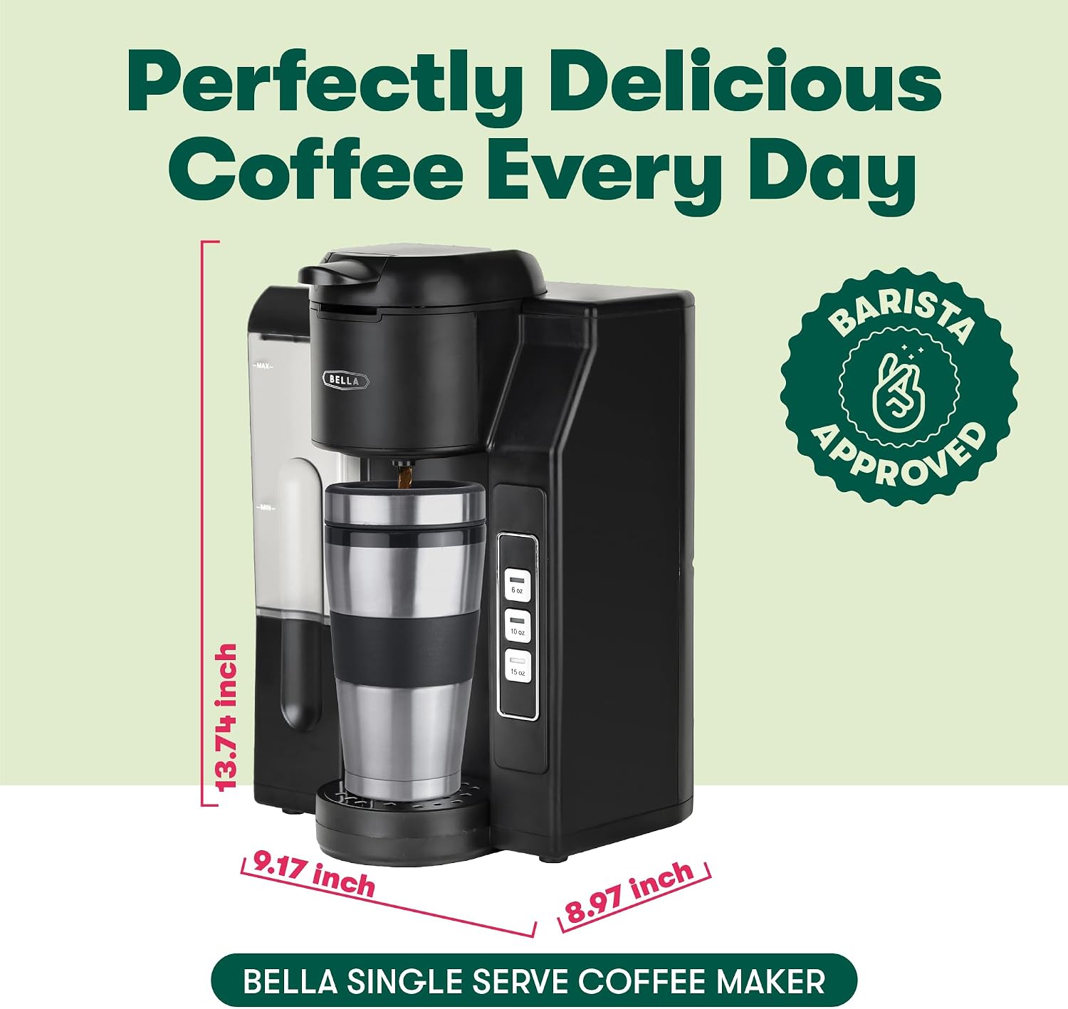 BELLA Single Serve Coffee Maker, Dual Brew, K-cup Compatible - Ground Coffee Brewer with Removable Water Tank & Adjustable Drip Tray