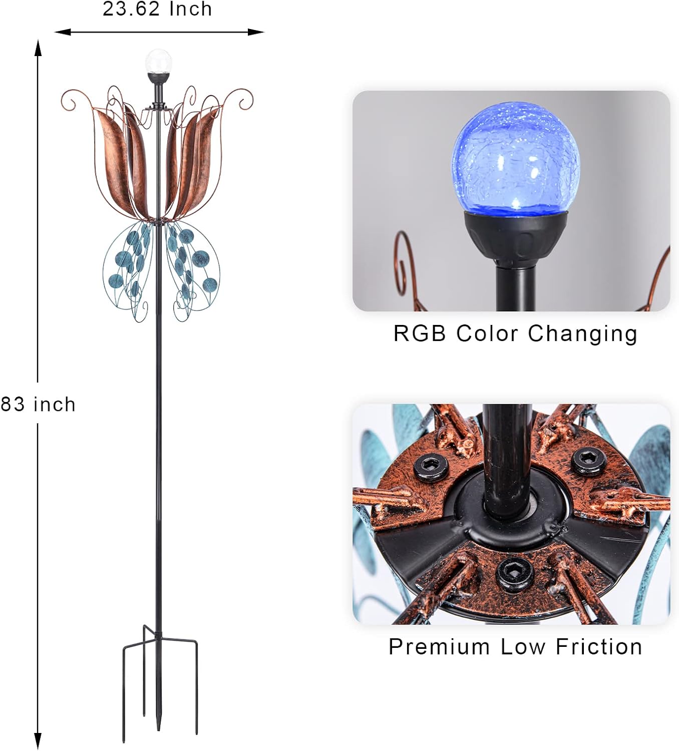MUMTOP Wind Spinner Outdoor, Large Metal Kinetic Wind Sculptures, Blue